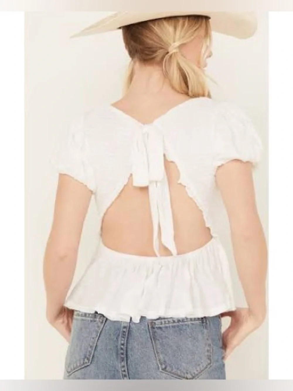 Free People Charlotte Smocked Cropped Top in Ivory size Medium